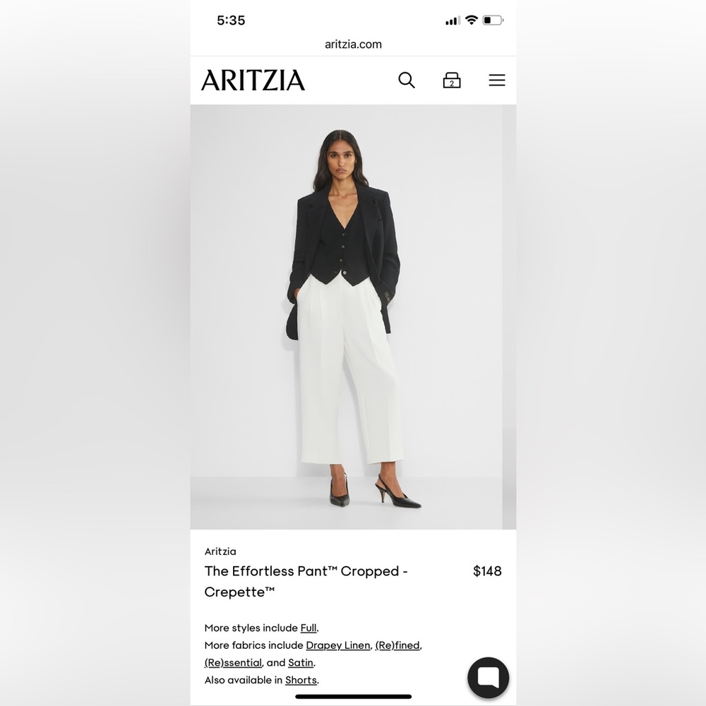 Aritzia effortless crop pant NWT